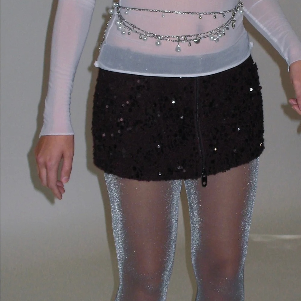 PROD Burgundy Sequin Zip Mini Skirt